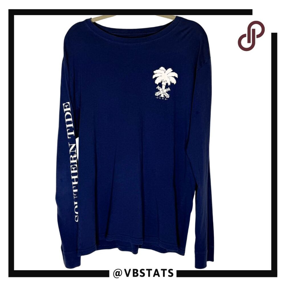 Southern Tide Men's Palm Tree Cotton Long Sleeve Club T-Shirt Blue‎ Large